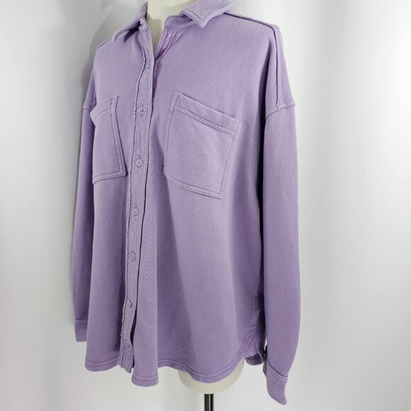 Aerie Lumber Jane Women's Oversized Distressed Shacket Top Lilac Purple Size S - Picture 5 of 14